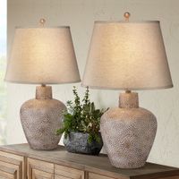 Bentley Brown Leaf Hammered Pot Table Lamps Set of 2