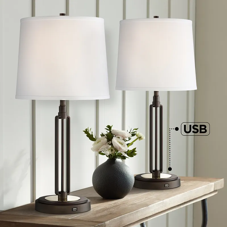 Franklin Iron Works Javier 24 1/2" Bronze USB Table Lamps Set of 2