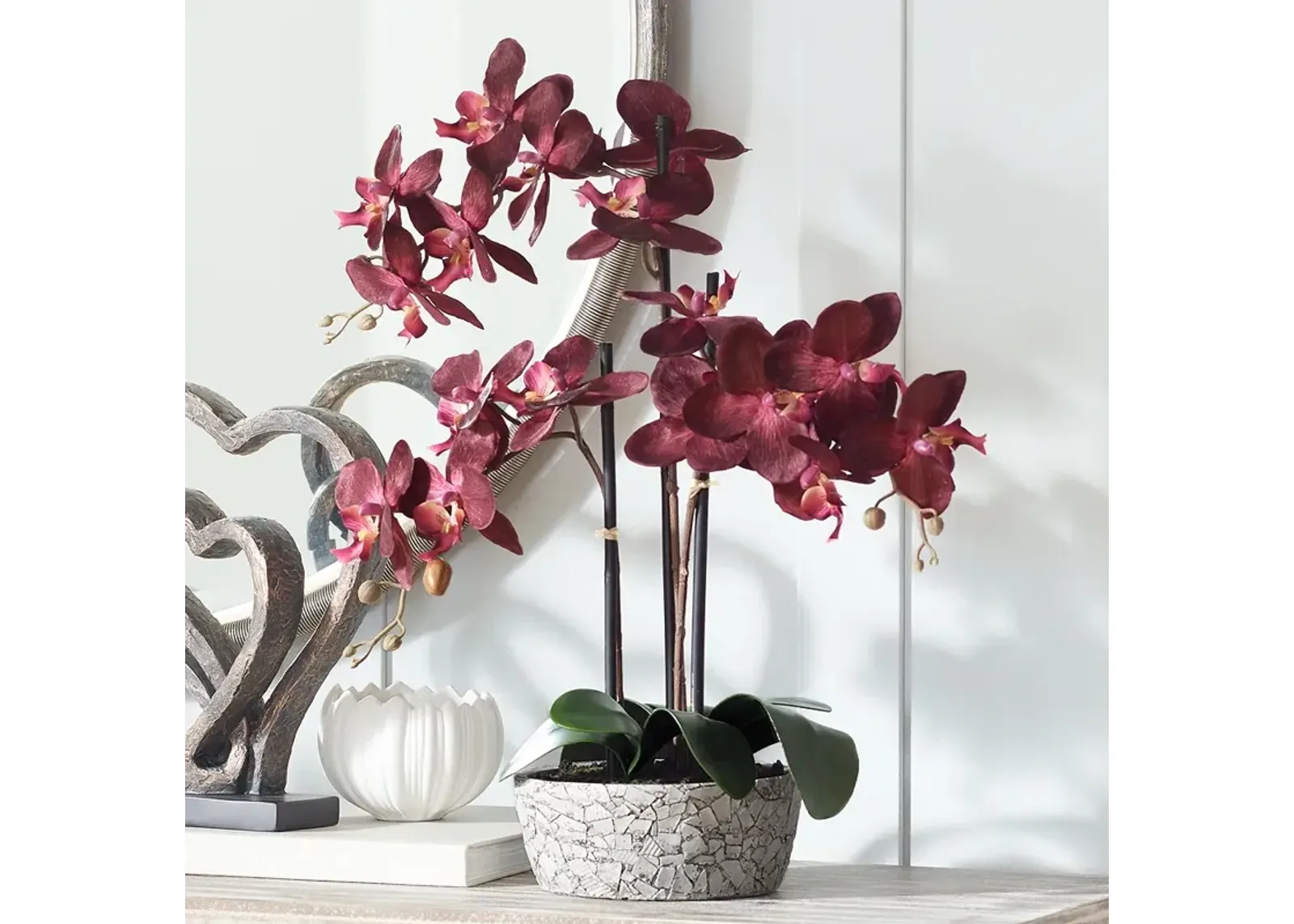 Red Orchid 24" High Faux Flower in Gray Pot