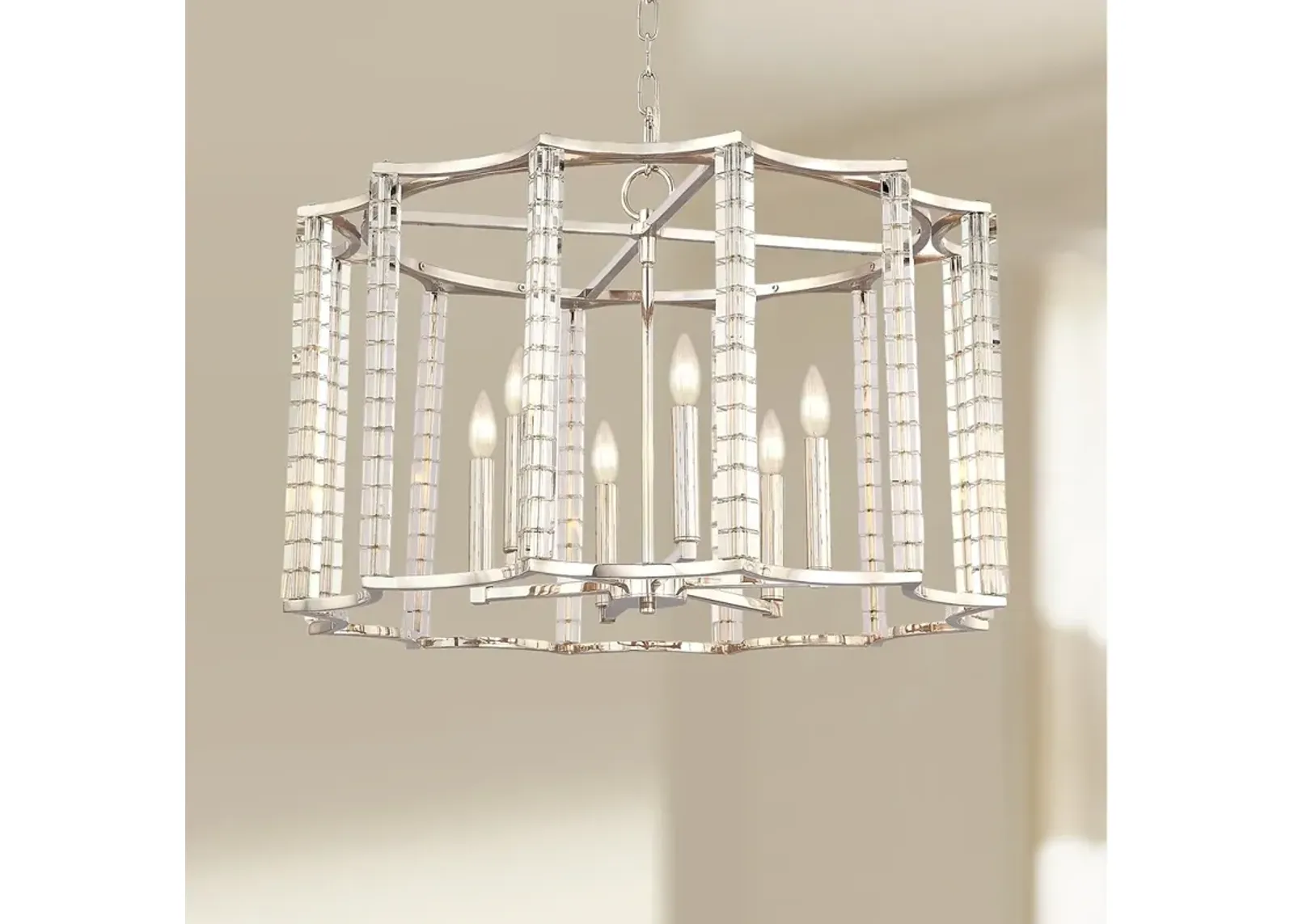 Carson 28"W Polished Nickel and Crystal 6-Light Chandelier