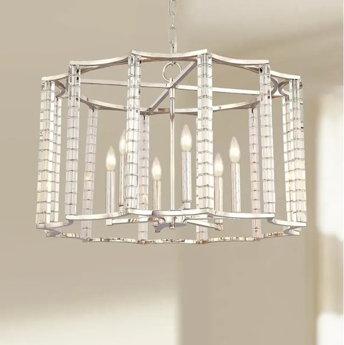 Carson 28"W Polished Nickel and Crystal 6-Light Chandelier