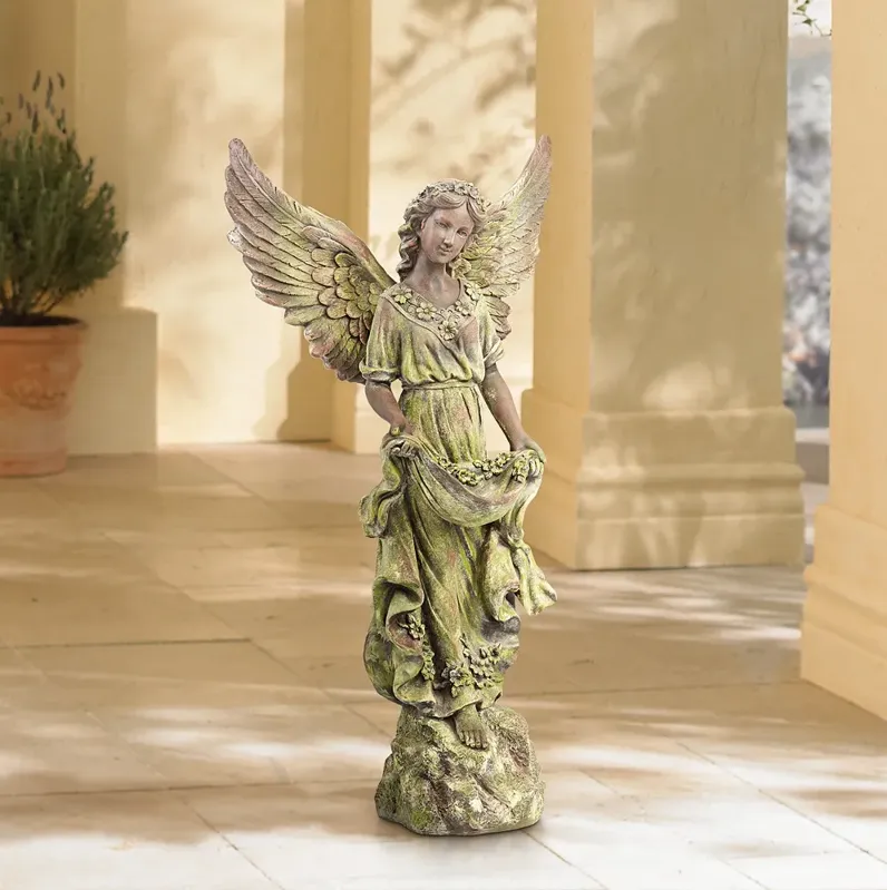 Angel 31" High Bronze and Green Moss Indoor-Outdoor Statue