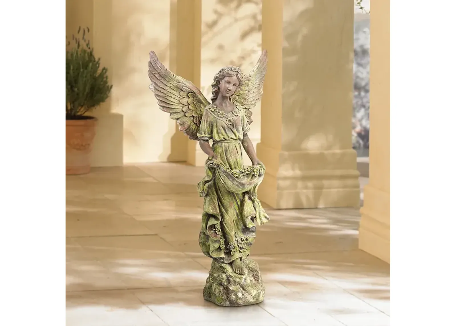 Angel 31" High Bronze and Green Moss Indoor-Outdoor Statue