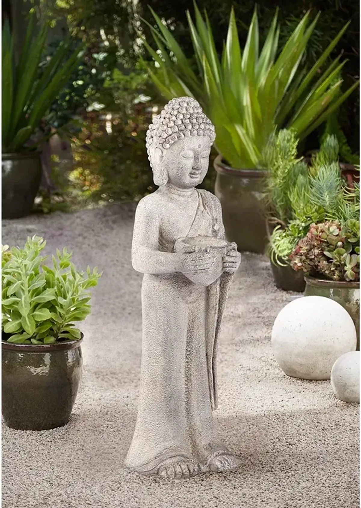 Standing Buddha 32" High Gray Indoor-Outdoor Statue