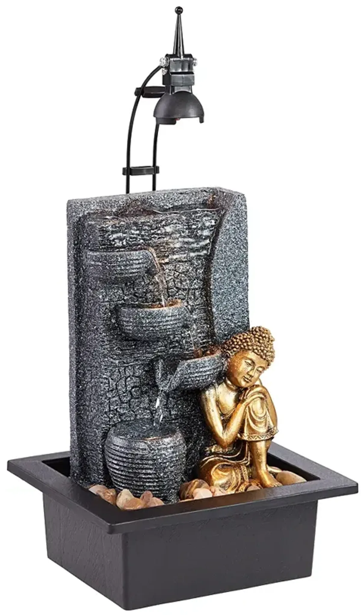 Kneeling Gold Buddha 17" High Indoor-Outdoor LED Table Fountain