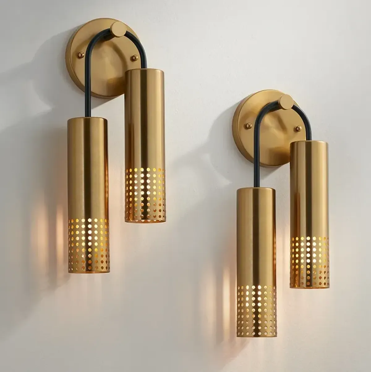 Celine 16" High Warm Gold 2-Light Wall Sconce Set of 2