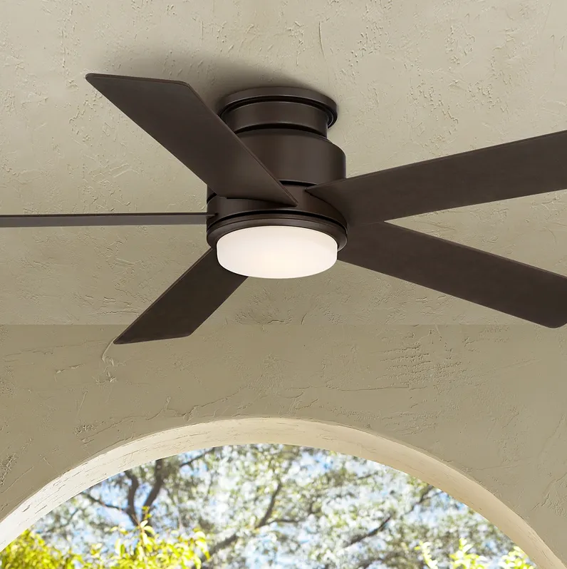 52" Casa Vieja Grand Palm Bronze LED Damp Rated Hugger Fan with Remote