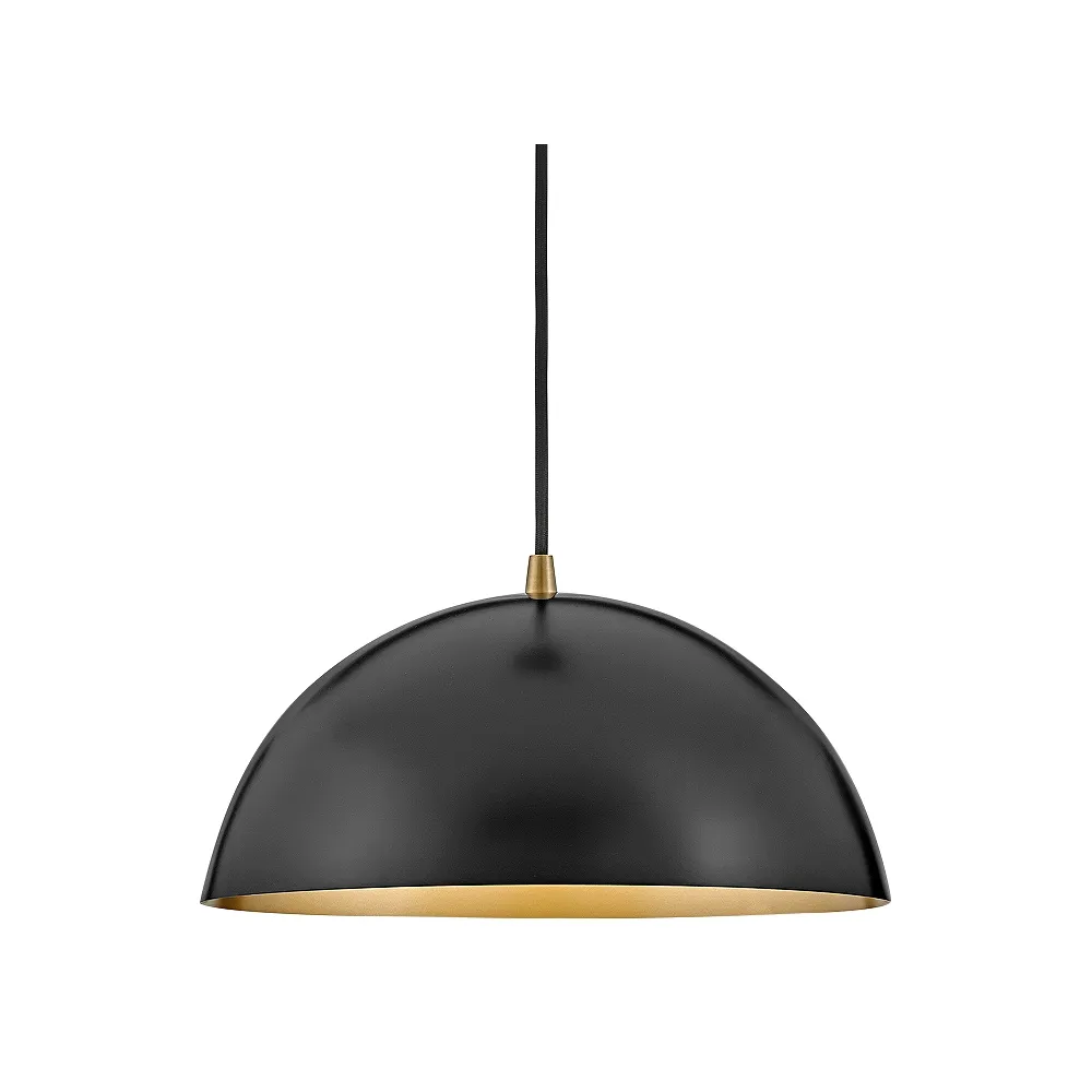 Lark Lou 14" Wide Black Steel Dome-Shaped Pendant Light