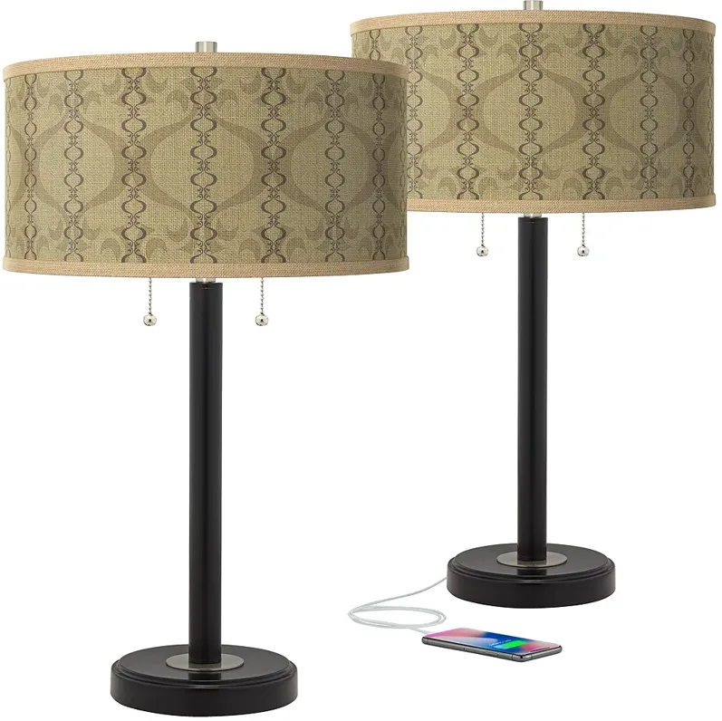 Possini Euro Colette 25" Arturo Black Bronze USB Table Lamps Set of 2