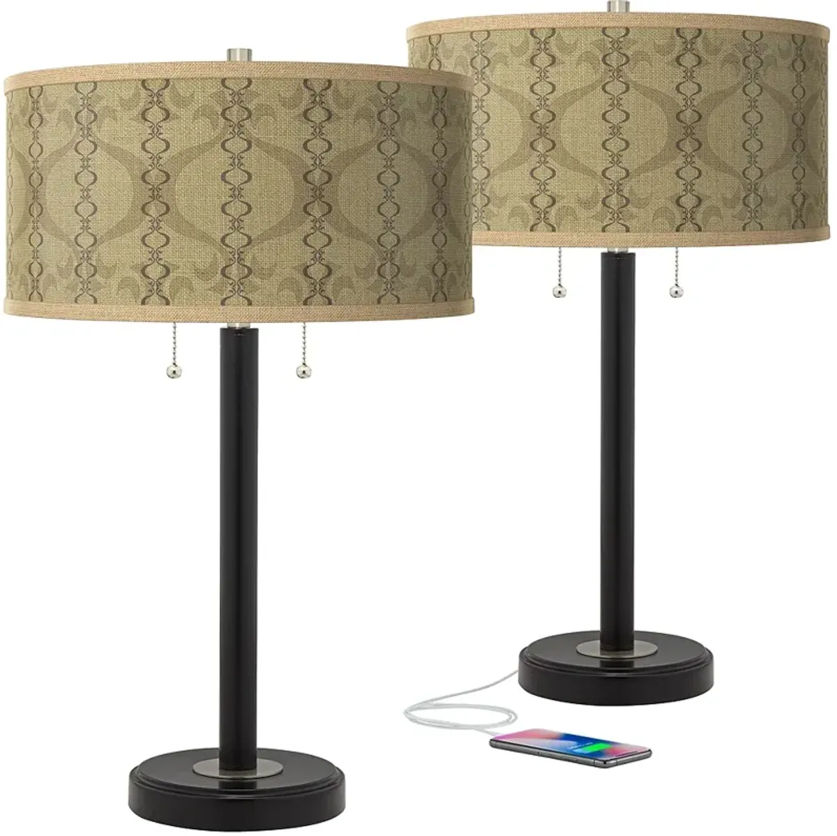 Possini Euro Colette 25" Arturo Black Bronze USB Table Lamps Set of 2