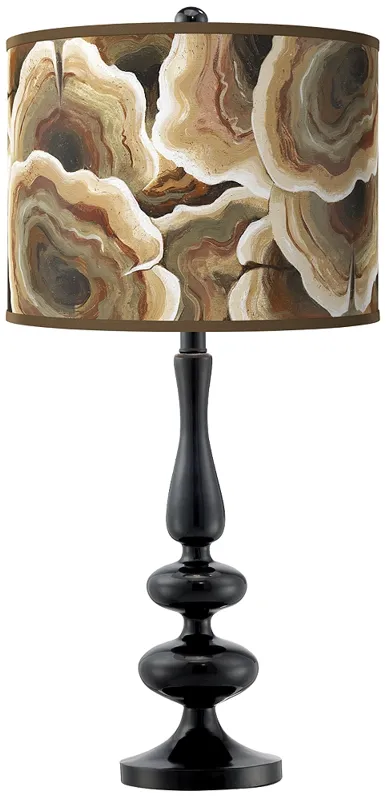 Ruffled Feathers Giclee Paley Black Table Lamp