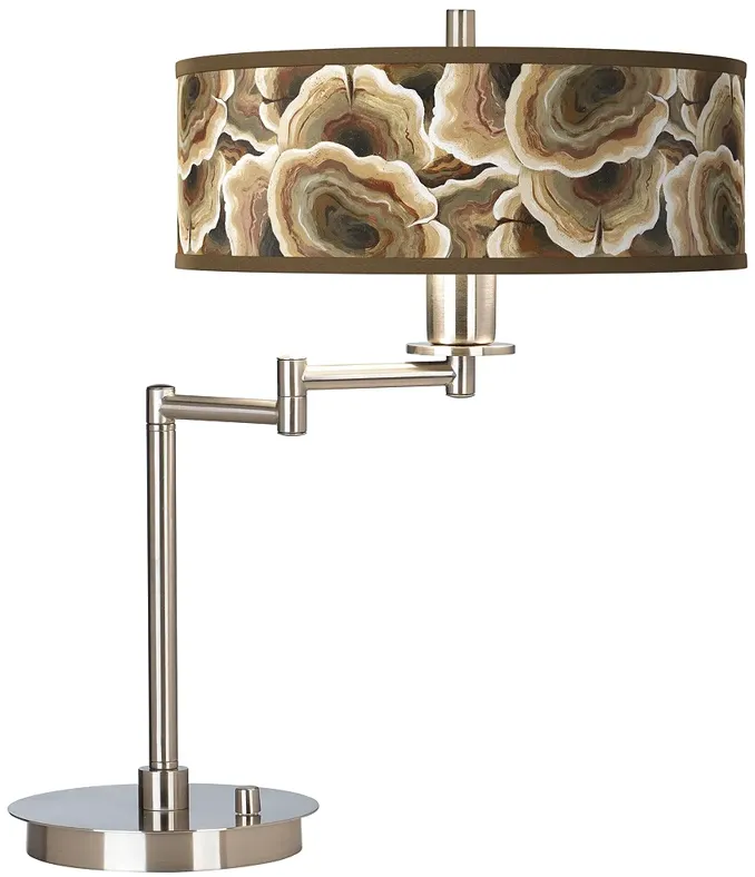 Ruffled Feathers Giclee Shade Modern LED Swing Arm Desk Lamp