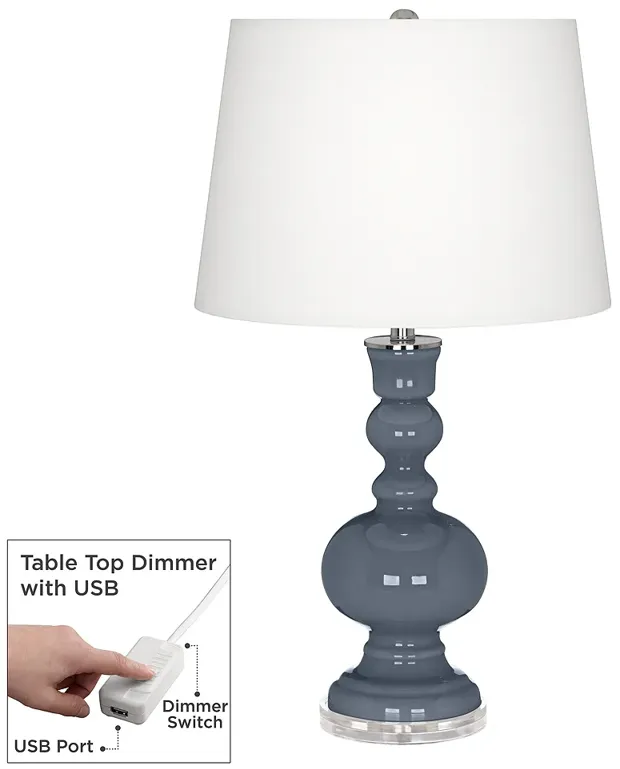 Color Plus Apothecary 30" Granite Peak Gray Table Lamp with USB Dimmer