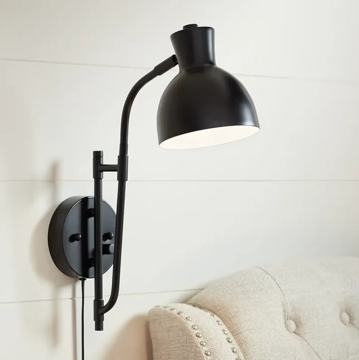 Possini Euro Ballard 18 1/4" High Black Swing Arm Plug-In Wall Lamp