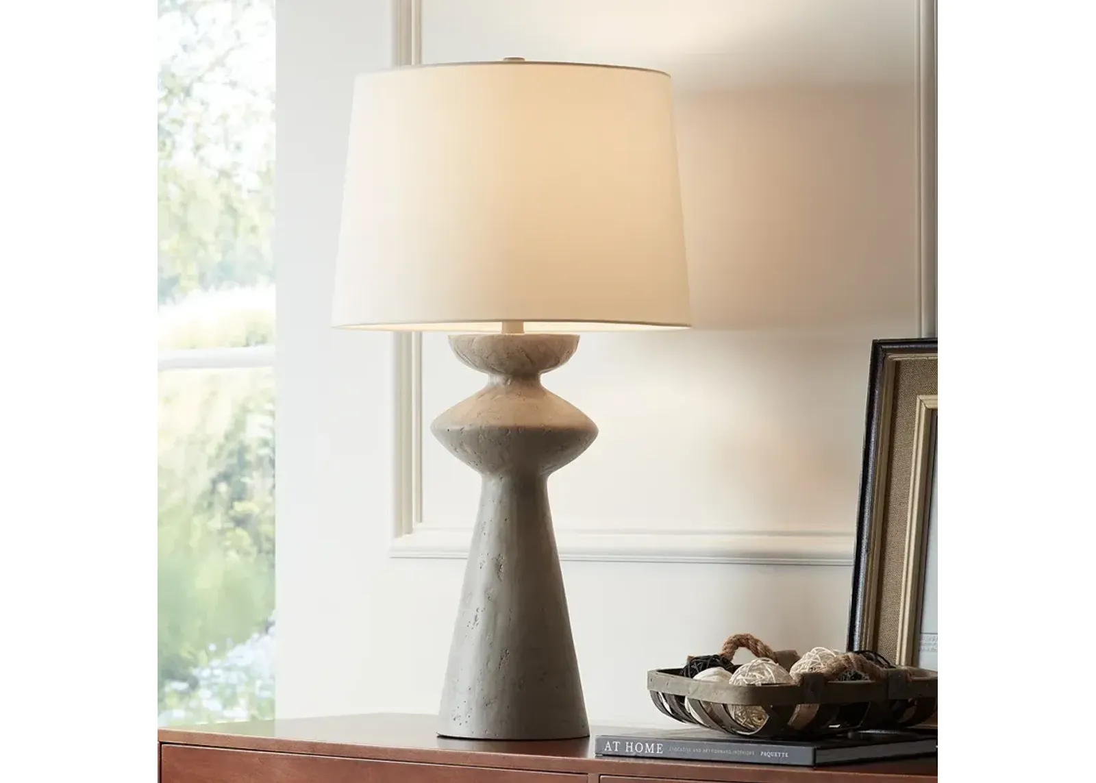 Possini Euro Claire 30" White and Grey Sculptural Modern Table Lamp