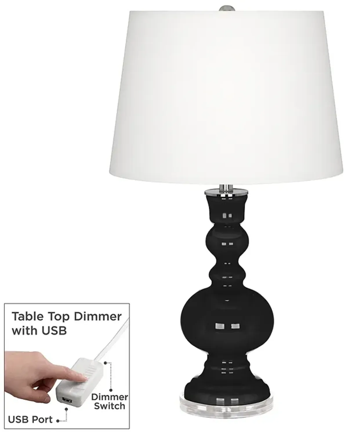 Color Plus Apothecary 30" Tricorn Black Table Lamp with USB Dimmer