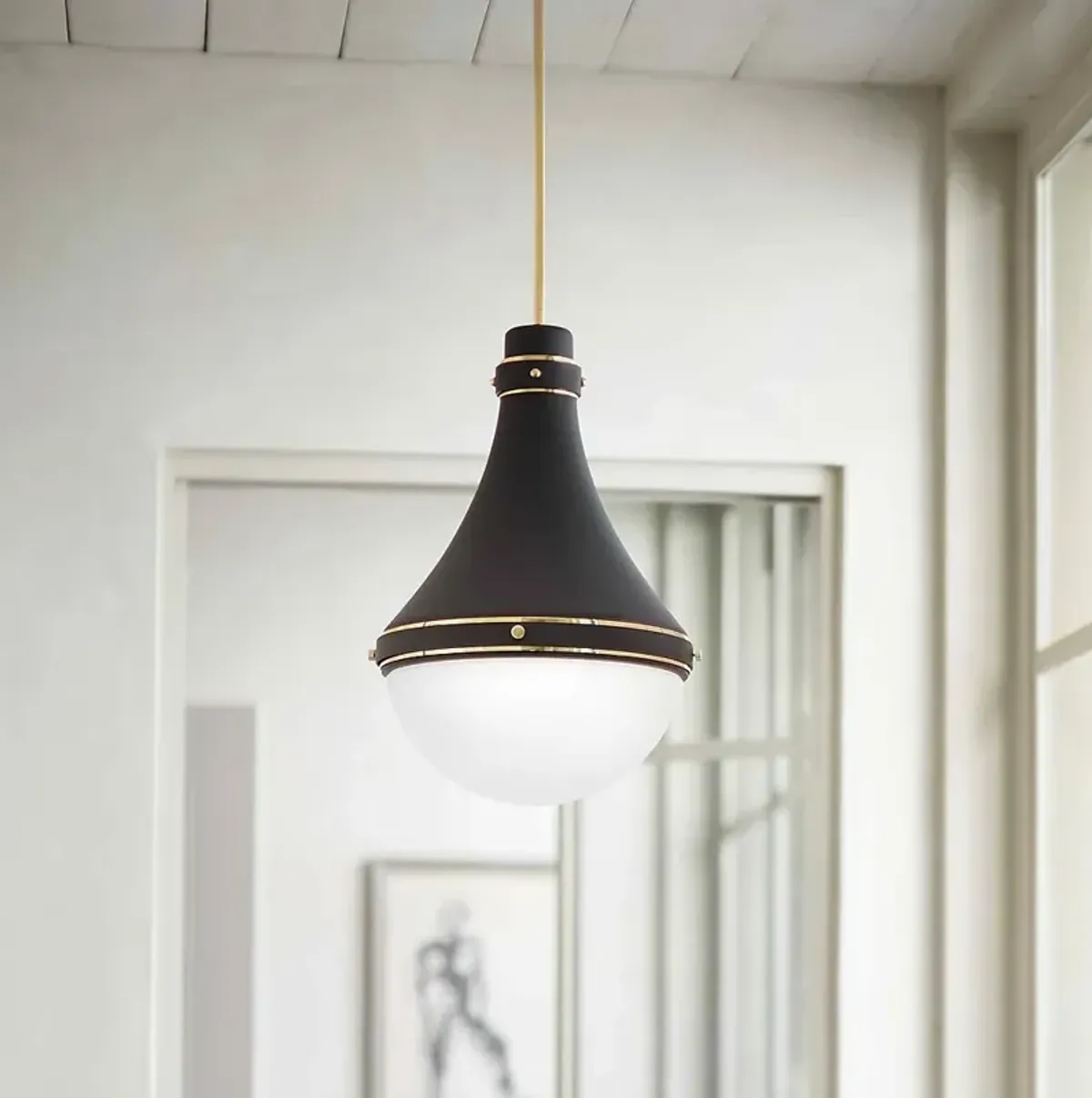 Hinkley Oliver 14 1/4" Wide Black with White Glass Pendant