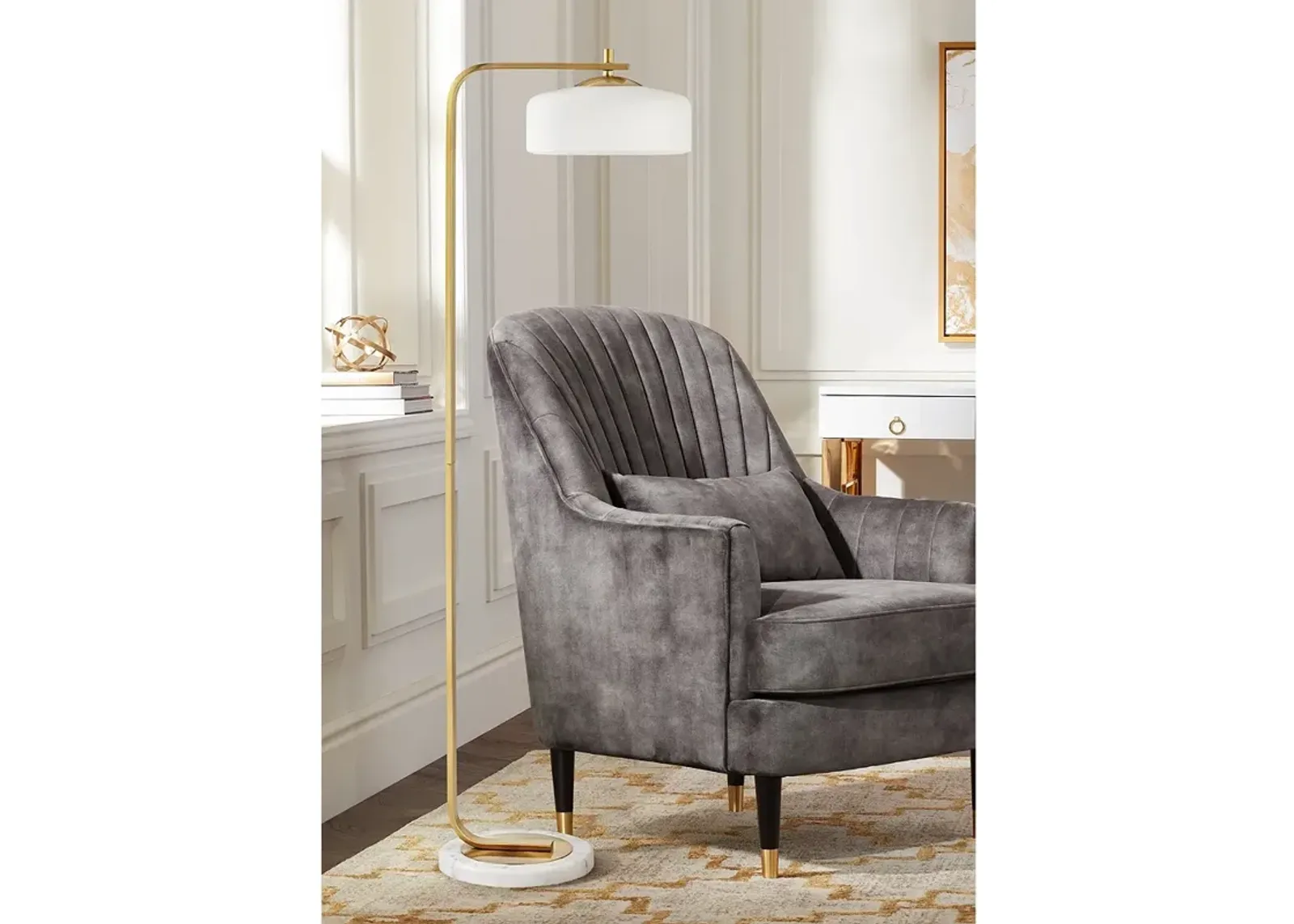 Pacific Coast Lighting 63" Marble Gold Offset Arm Modern Floor Lamp