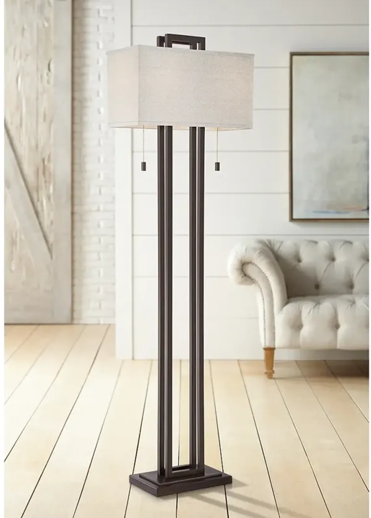 Possini Euro Gossard 62" Pull Chain Linen Shade Bronze Floor Lamp