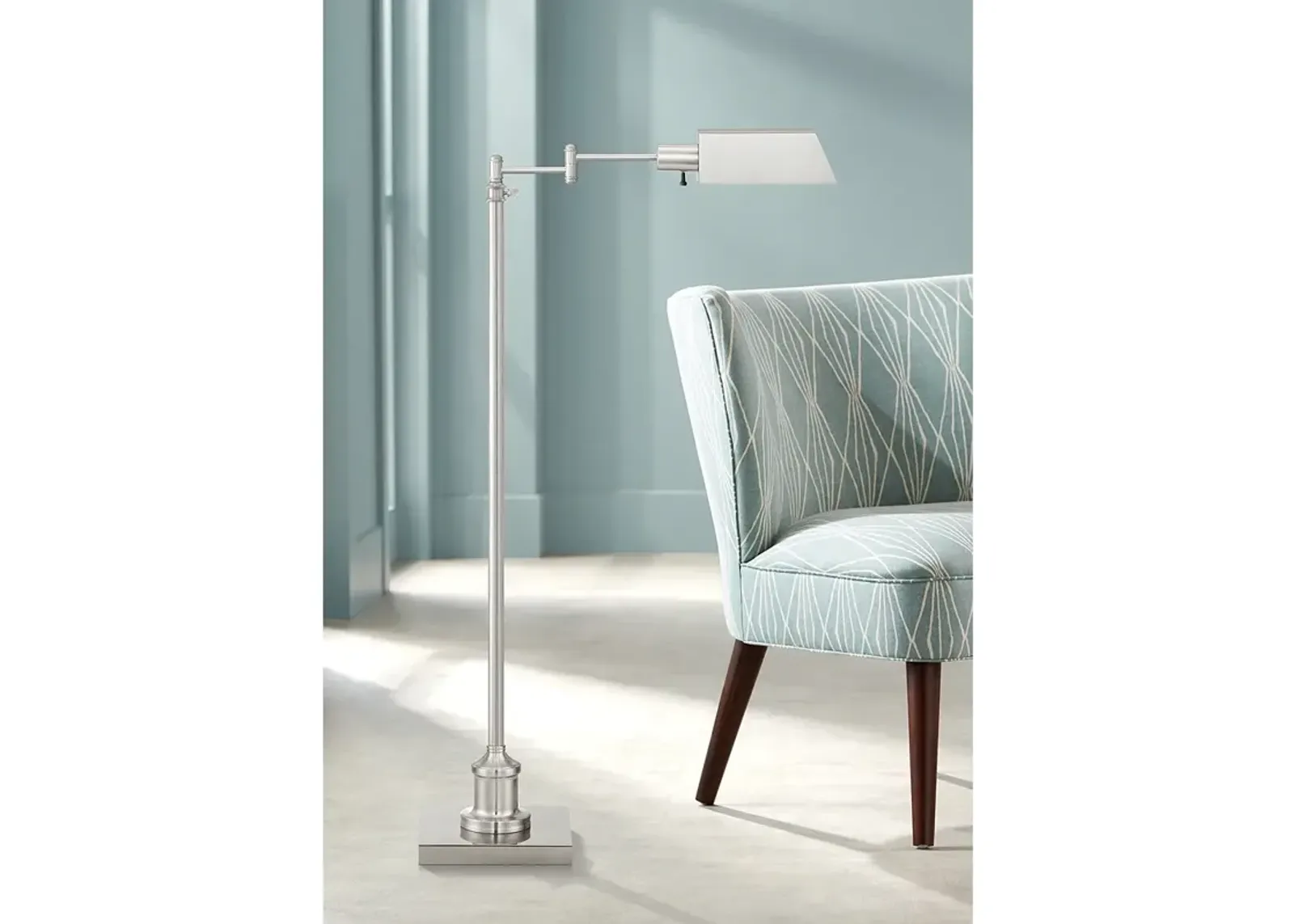 Regency Hill Jenson Brushed Nickel Adjustable Swing Arm Pharmacy Floor Lamp