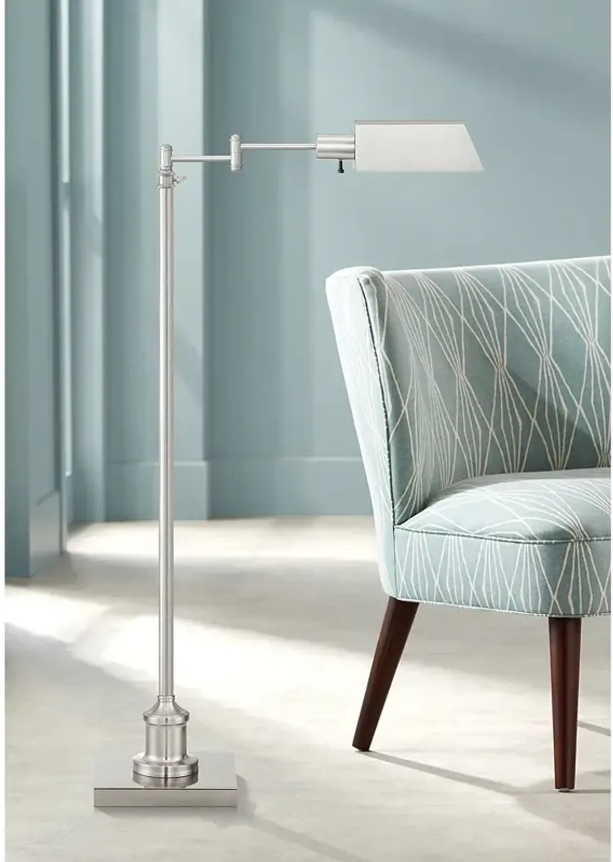 Regency Hill Jenson Brushed Nickel Adjustable Swing Arm Pharmacy Floor Lamp