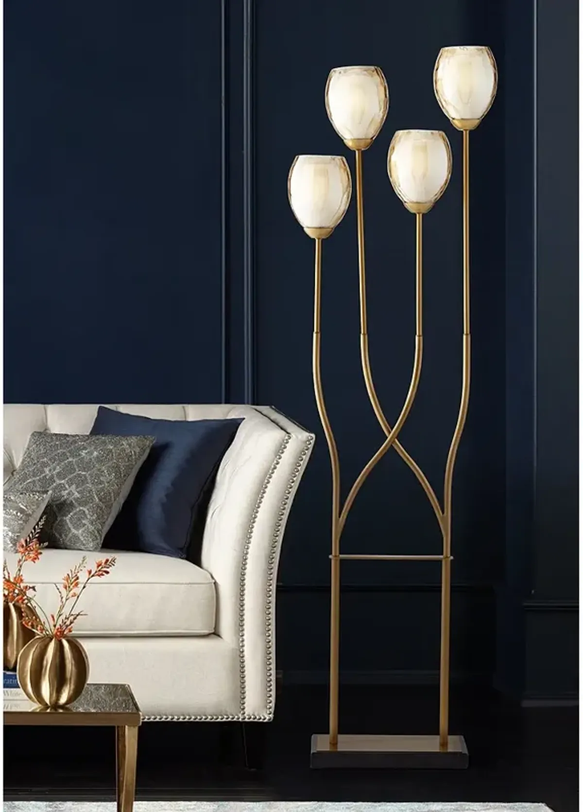 Pacific Coast Lighting Tulip 64" High 4-Light Warm Brass Floor Lamp