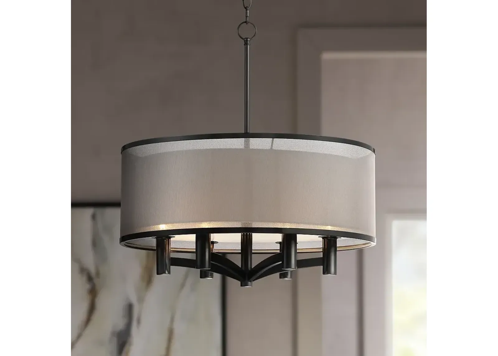 Possini Euro Caliari 22" Wide Black 6-Light Double Shade Pendant