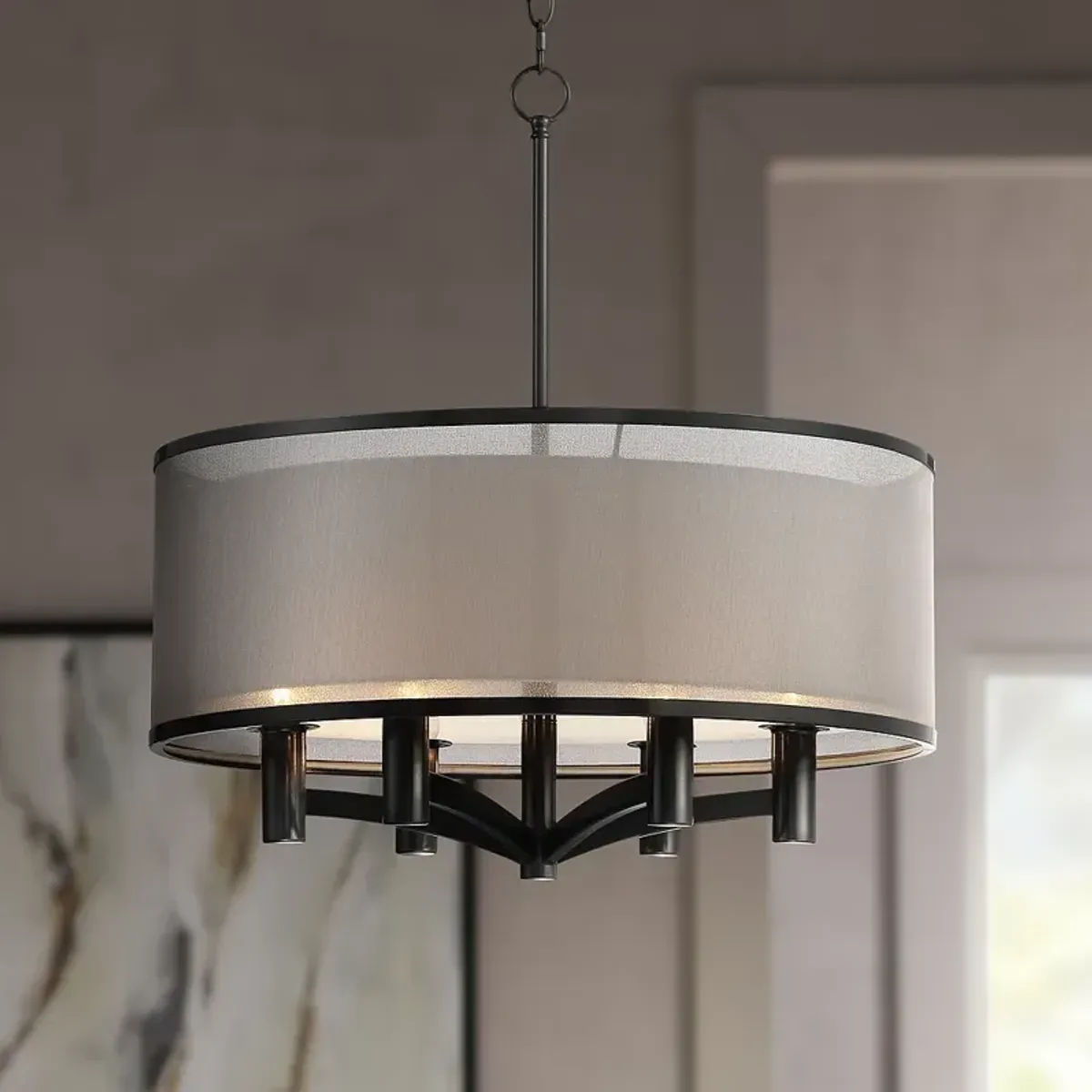 Possini Euro Caliari 22" Wide Black 6-Light Double Shade Pendant