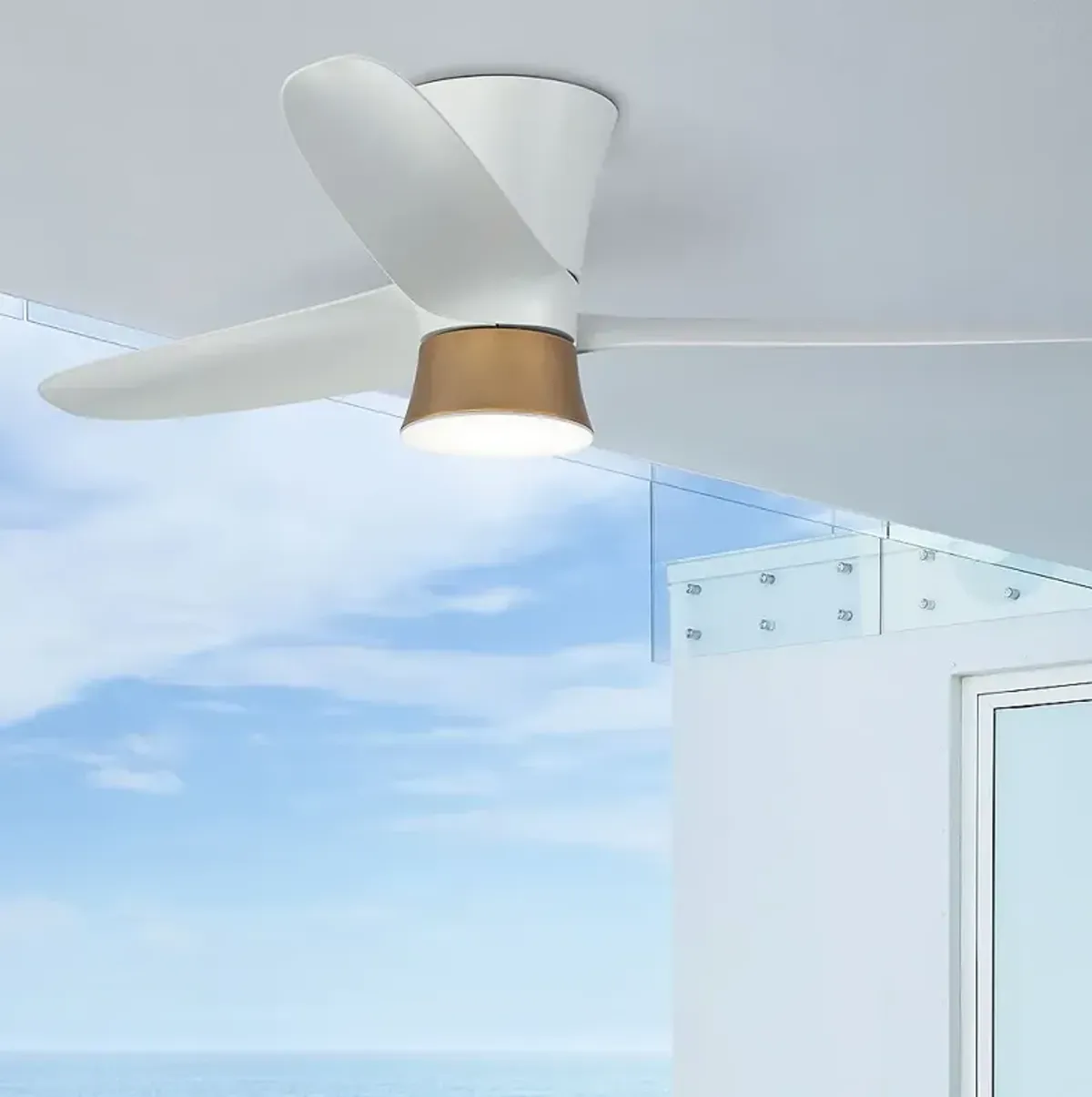 52" Hinkley Neo Matte White Wet Rated LED Hugger Smart Ceiling Fan