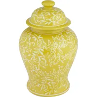 Floral Yellow and White 13" High Decorative Jar with Lid