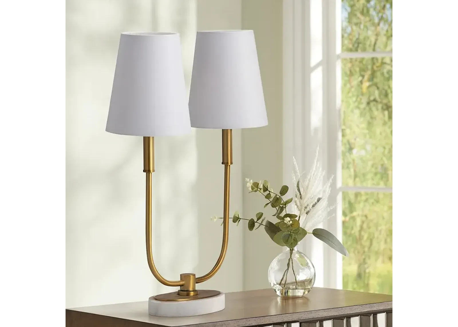 Crestview Collection Hale Antique Brass and Marble 2-Light Task Lamp