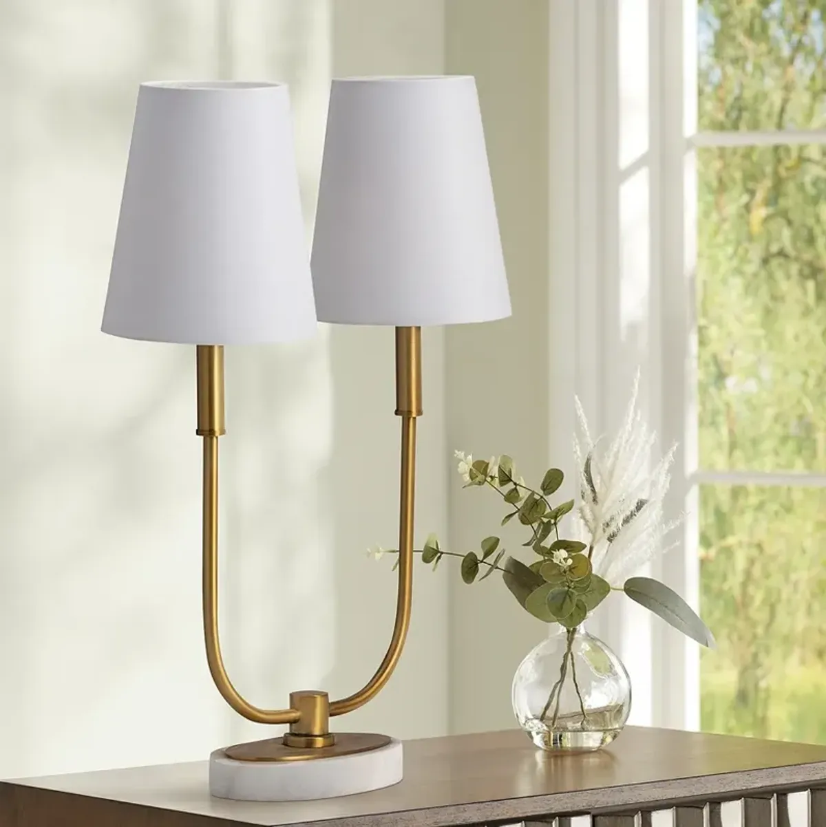 Crestview Collection Hale Antique Brass and Marble 2-Light Task Lamp