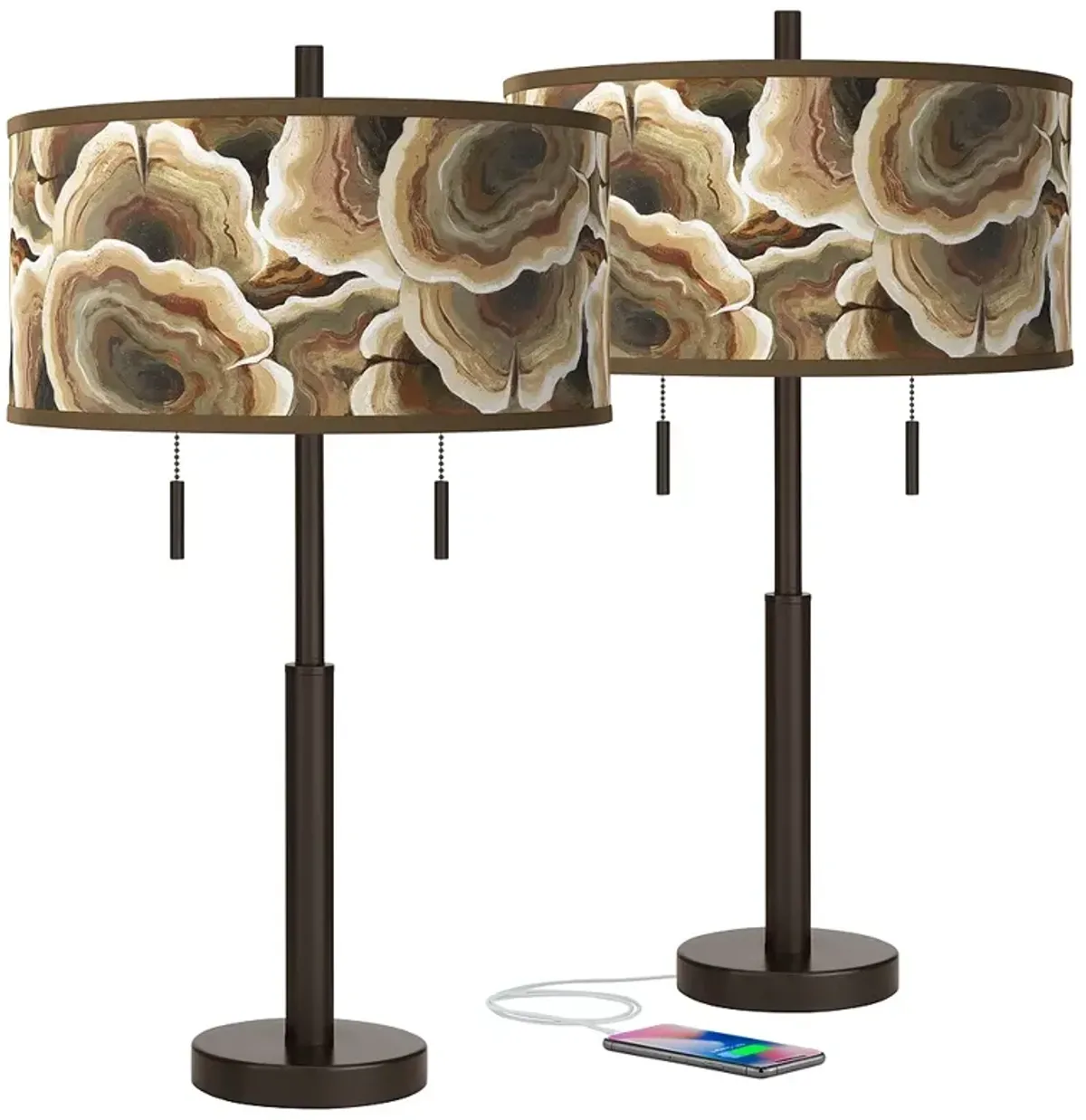 Ruffled Feathers Robbie Bronze USB Table Lamps Set of 2