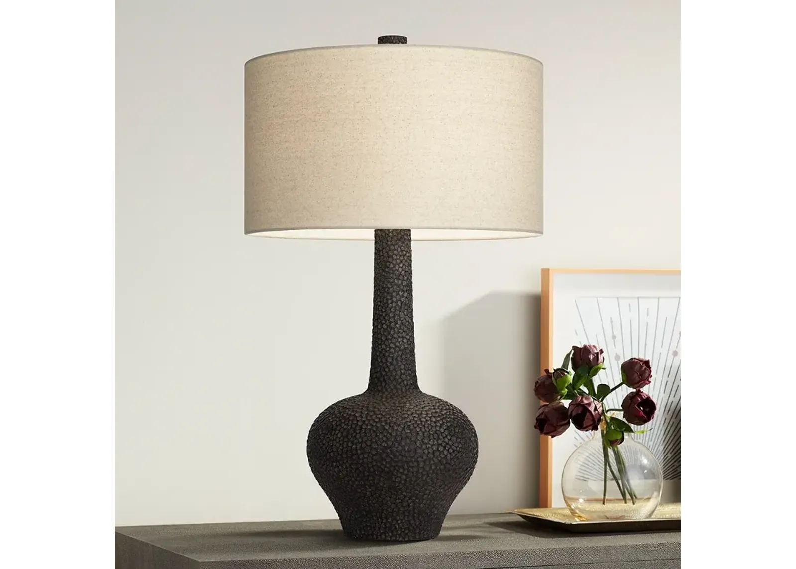 Possini Euro Lukas 27" Pebbled Black Mid-Century Modern Table Lamp