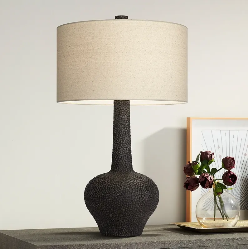 Possini Euro Lukas 27" Pebbled Black Mid-Century Modern Table Lamp