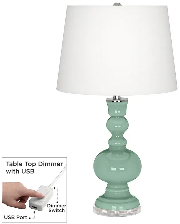 Color Plus Apothecary 30" Grayed Jade Green Table Lamp with USB Dimmer