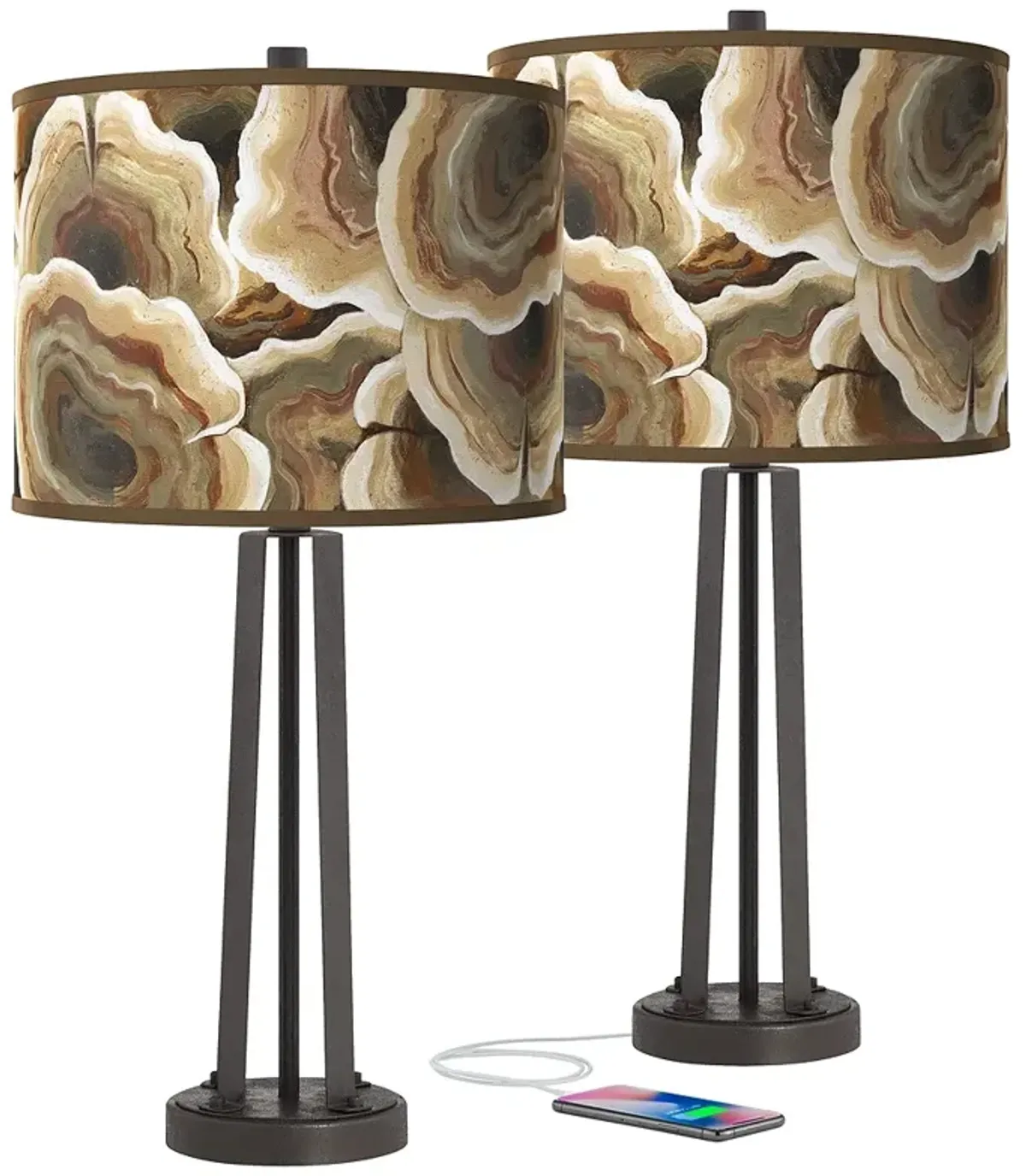 Ruffled Feathers Susan Dark Bronze USB Table Lamps Set of 2