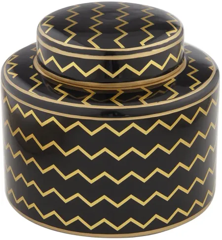 Zig Zag Black and Gold 7" High Decorative Jar with Lid