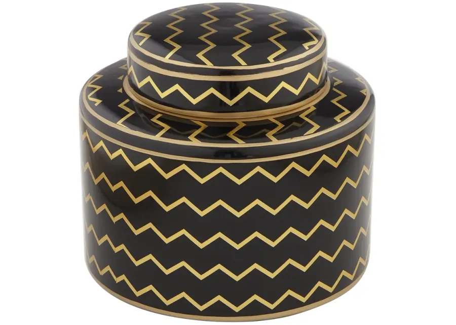 Zig Zag Black and Gold 7" High Decorative Jar with Lid