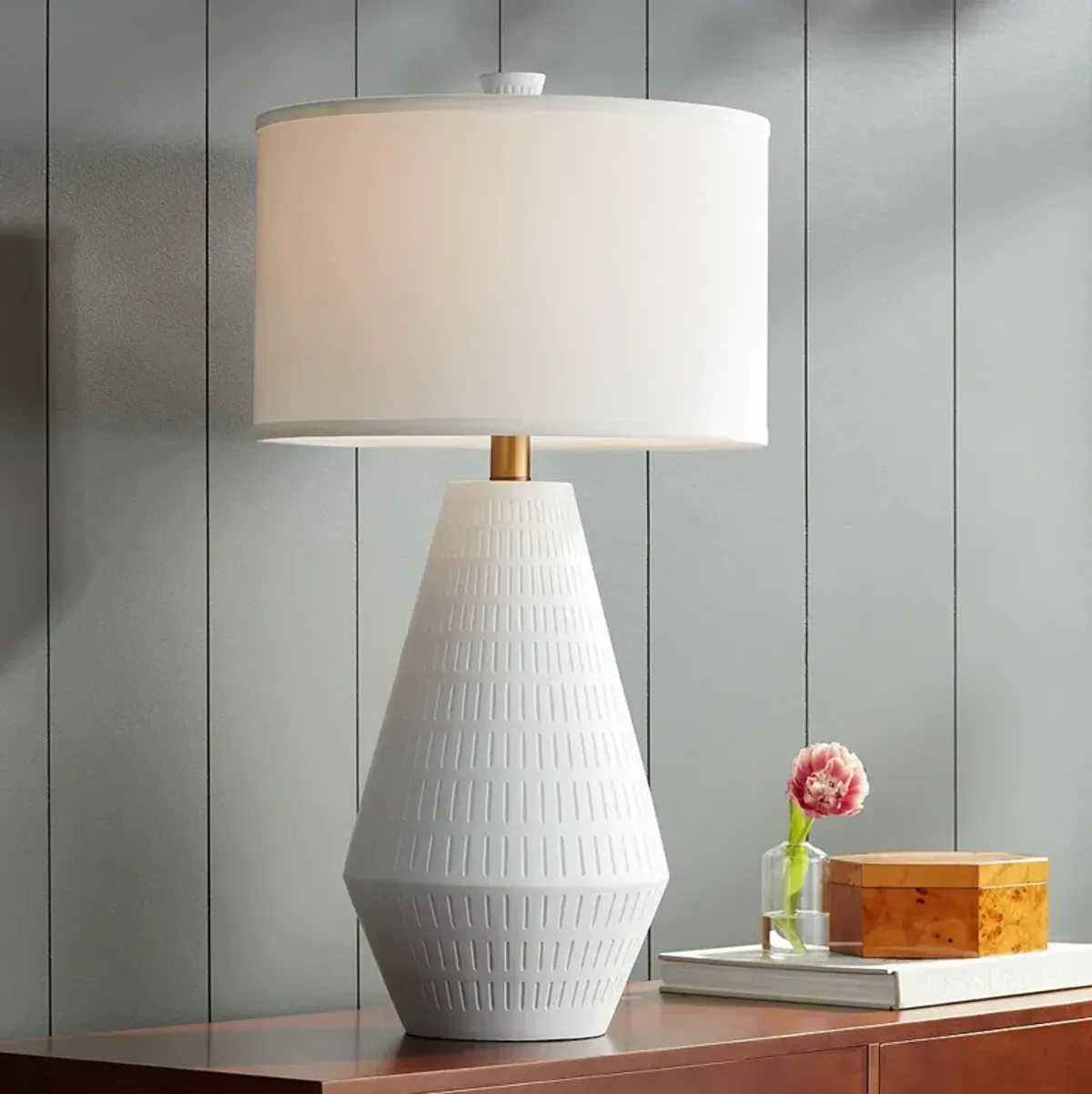 Possini Euro Lucinda 30" Mid-Century White Modern Table Lamp