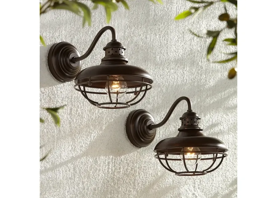 Franklin Iron Works Park 9" Bronze Metal Cage Wall Lights Set of 2