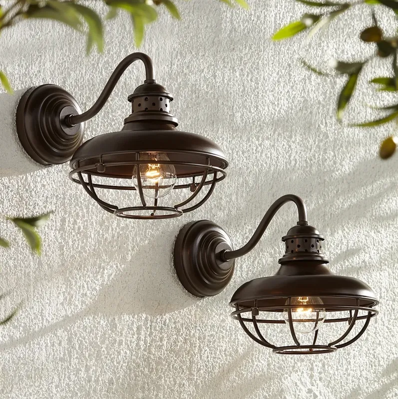 Franklin Iron Works Park 9" Bronze Metal Cage Wall Lights Set of 2