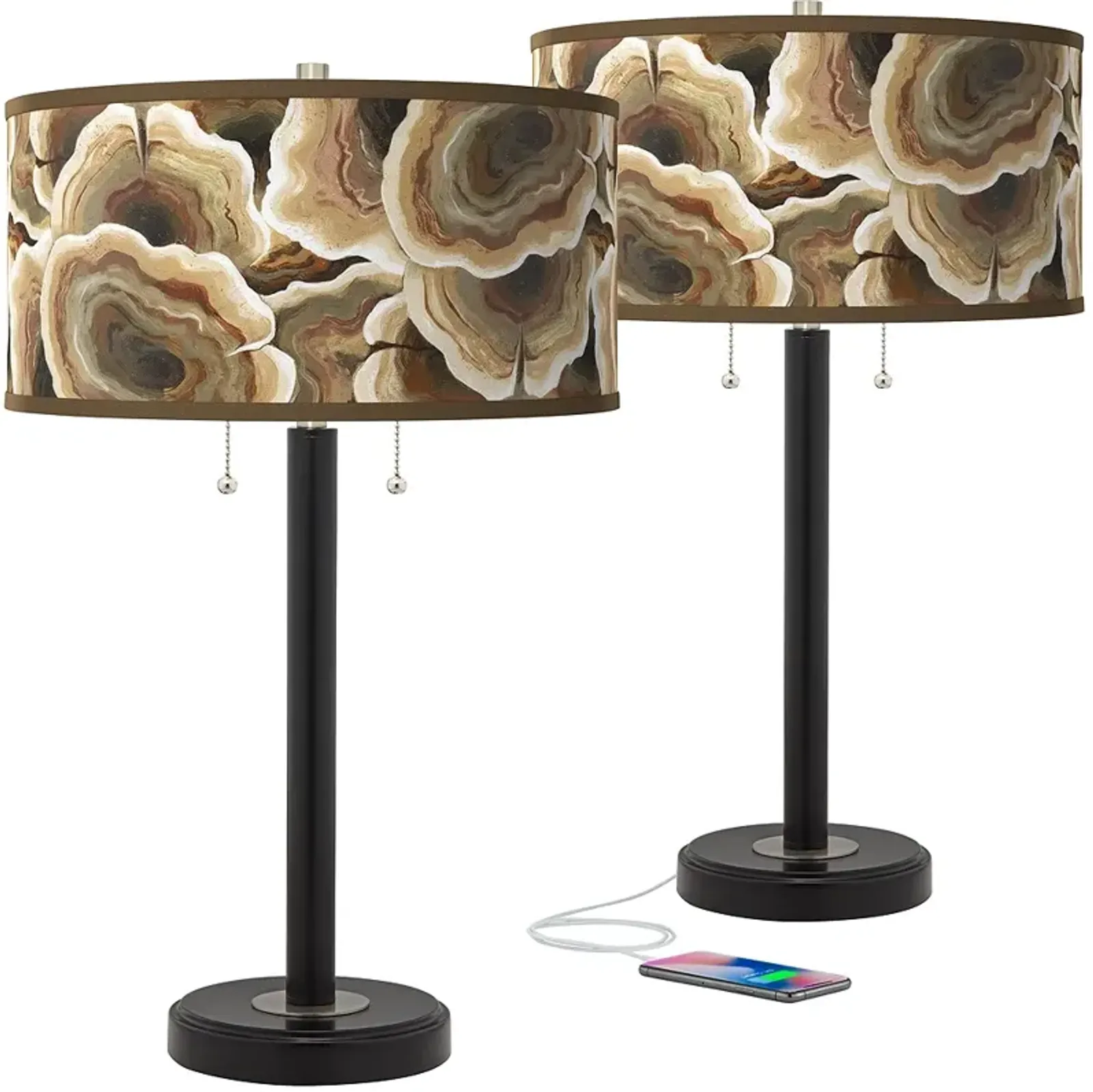 Ruffled Feathers Arturo Black Bronze USB Table Lamps Set of 2