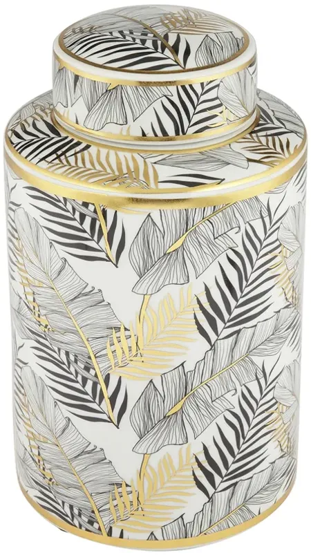 Studio 55D Palm Leaf 12" High Decorative Porcelain Jar with Lid