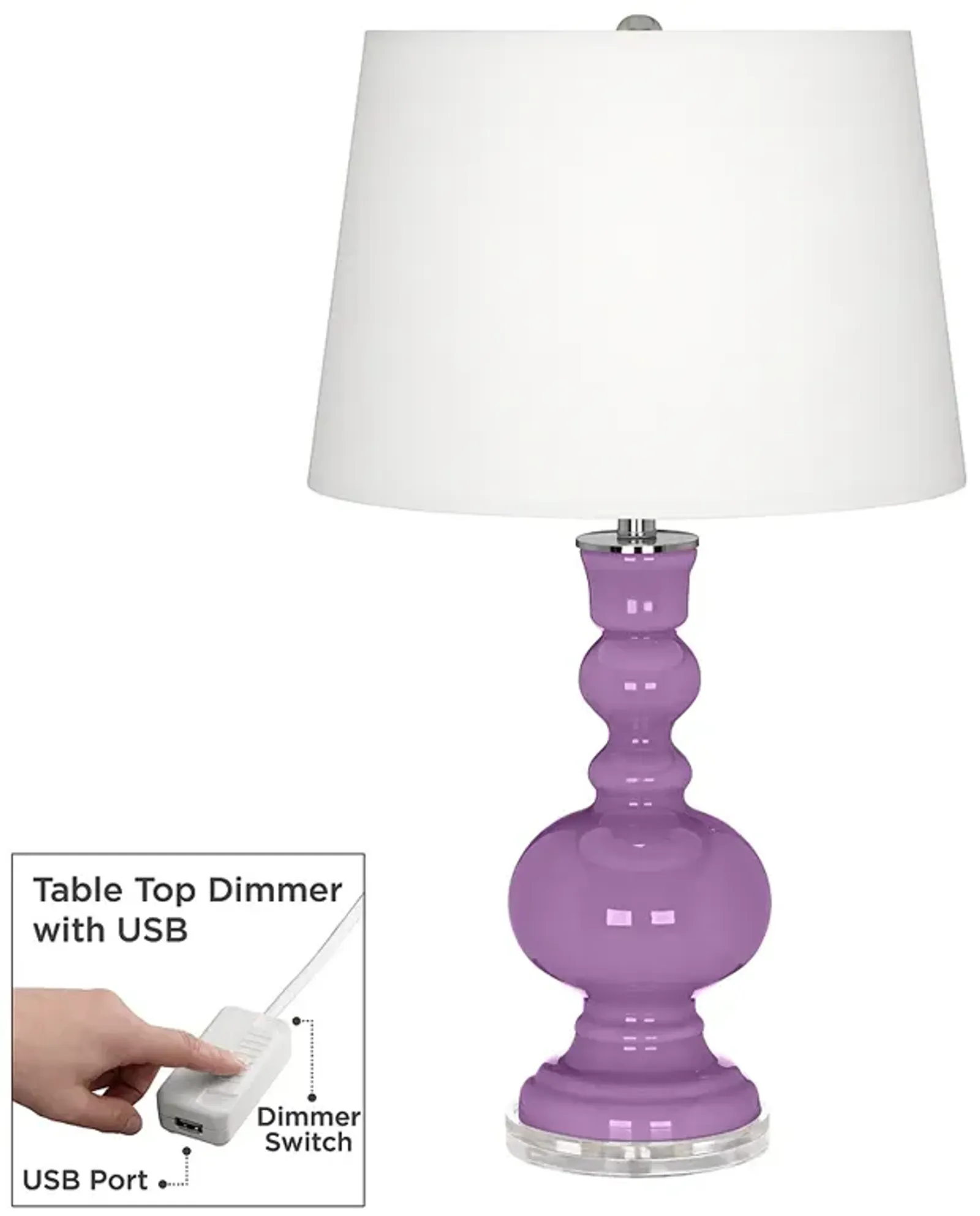 Color Plus Apothecary 30" African Violet Purple Lamp with USB Dimmer