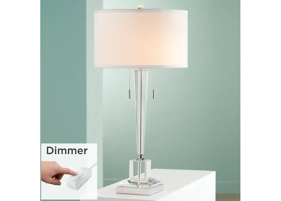 Renee Clear Crystal Column Table Lamp with Tabletop Dimmer