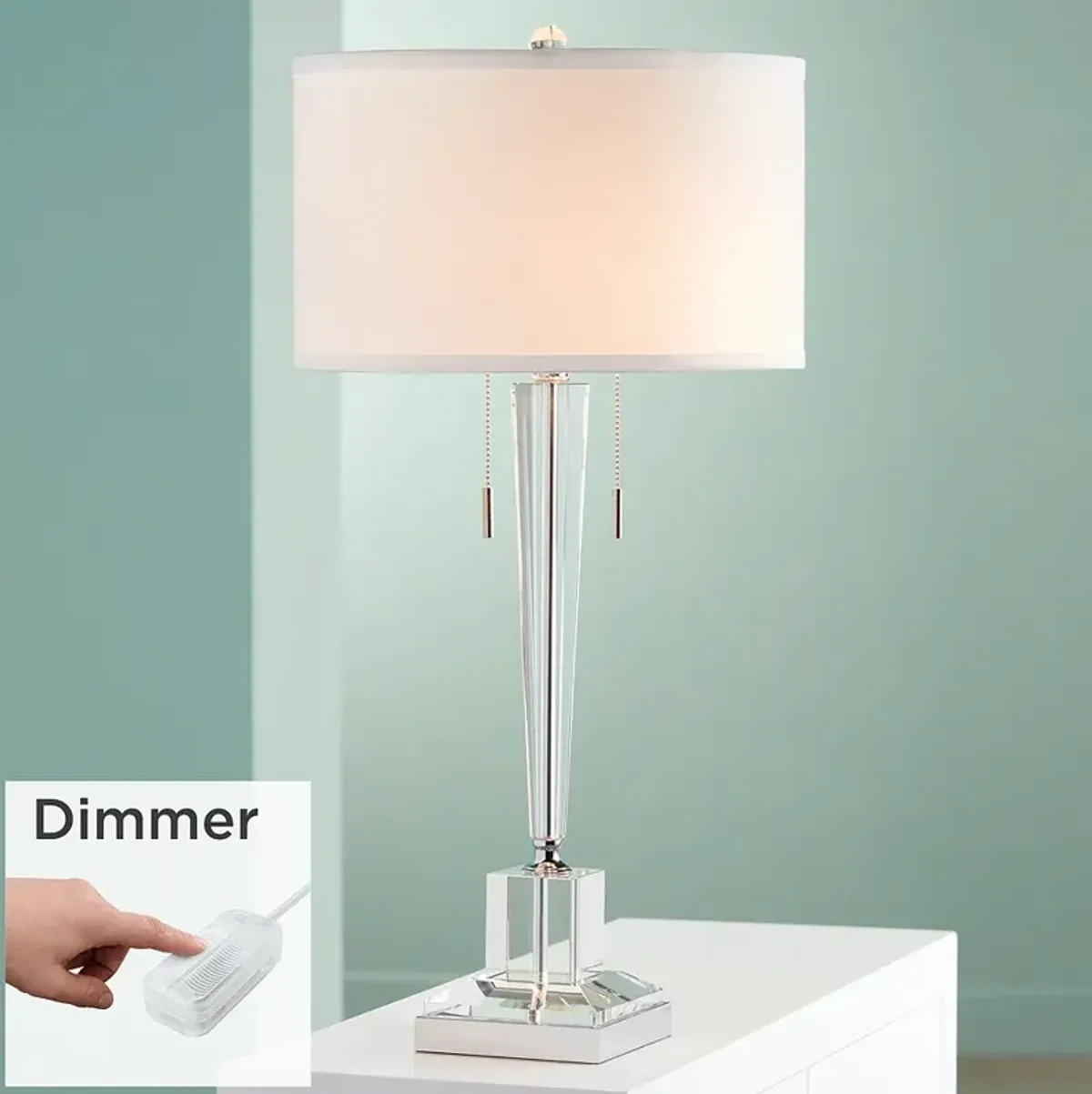 Renee Clear Crystal Column Table Lamp with Tabletop Dimmer