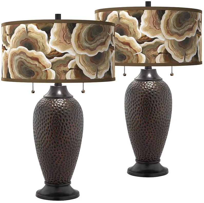 Ruffled Feathers Zoey Hammered Oil-Rubbed Bronze Table Lamps Set