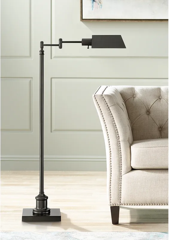 Regency Hill Jenson Adjustable Height Bronze Swing Arm Pharmacy Floor Lamp