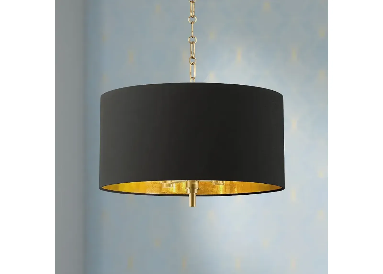 Possini Euro 20" Wide Black Shade Warm Gold Drum Pendant Light